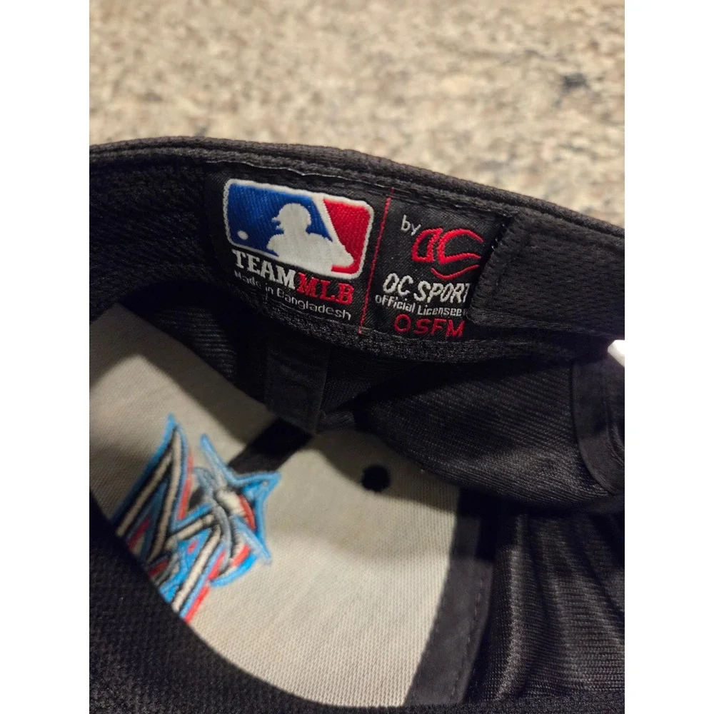OC Sport Miami Marlins Baseball Cap Mens OSFM Black Mesh Adjustable MLB Hat